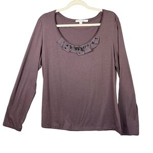 Boden Top Ruffle and Gem Detailed Collar Long Sleeve Muted Light Purple Size 14